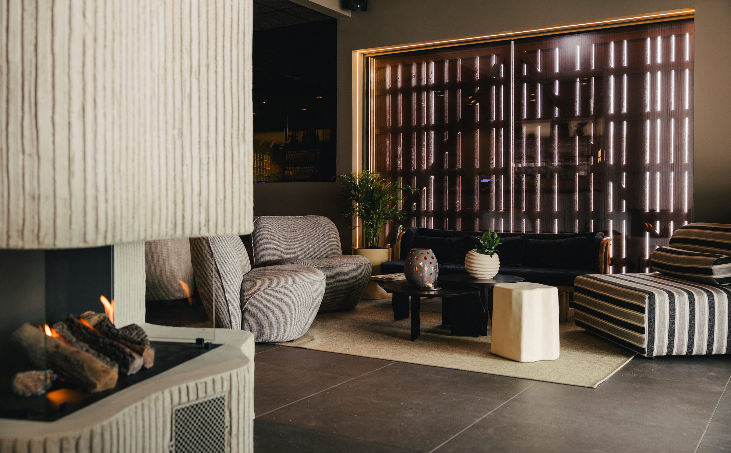 An open fire in Strana Ocean Spa at Hotel Strana
