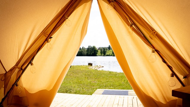 Glamping tent with lake view at Nössemark Camping, Café, Guest Harbor & Cabins