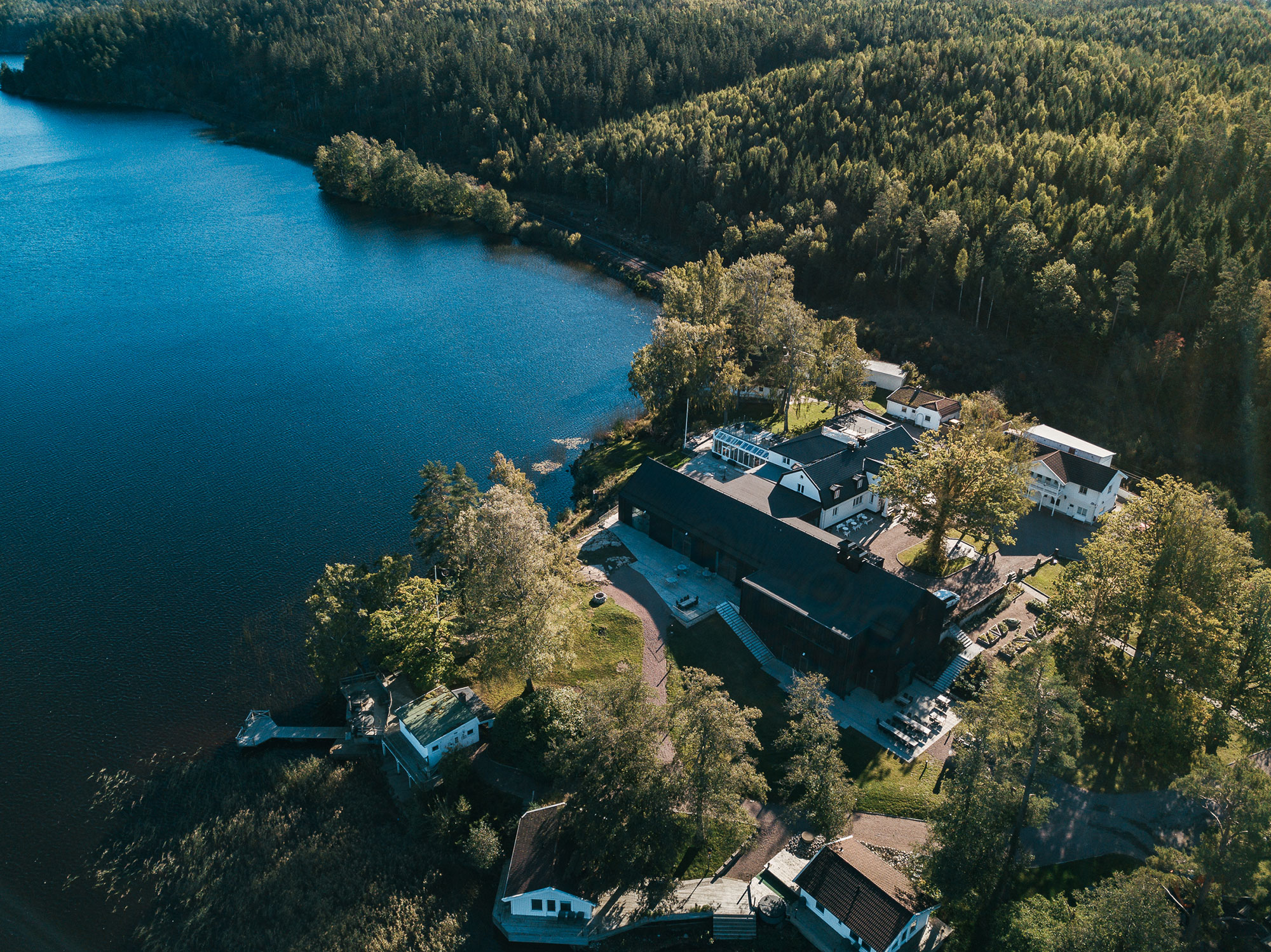 A birds-eye view over Hällsnäs at Lake Långenäs, Mölnlycke