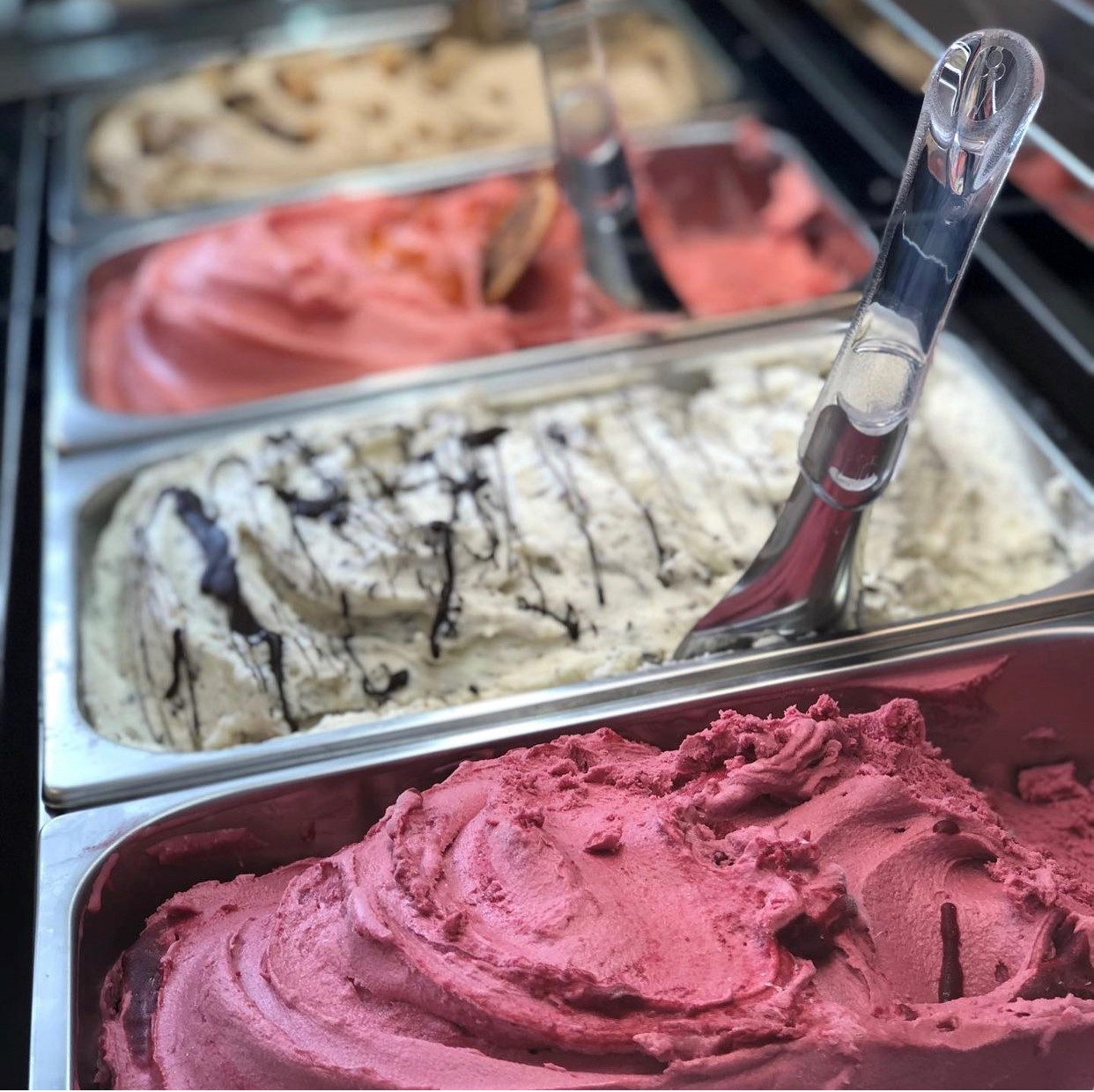 Trough with different ice cream flavors