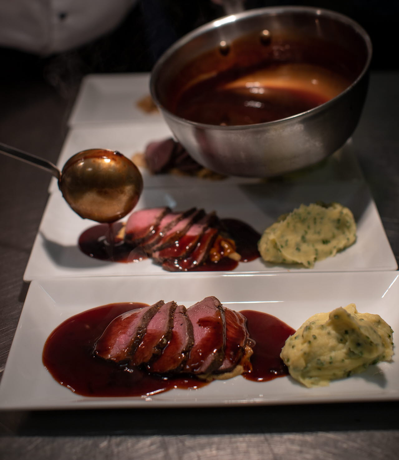 A delicious dish of venison with a red wine sauce