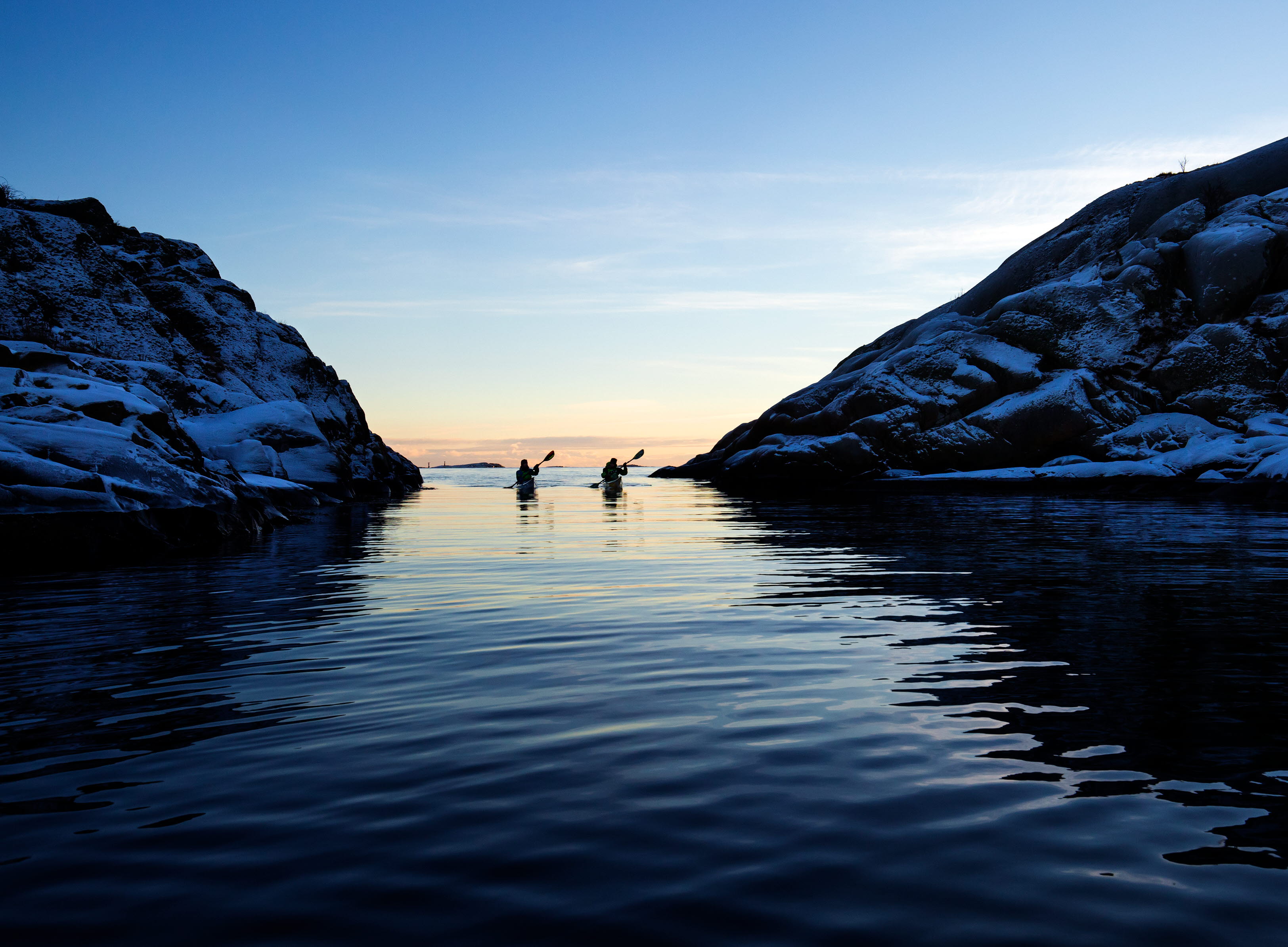 "Kayakers along the Bohuslän coast."
