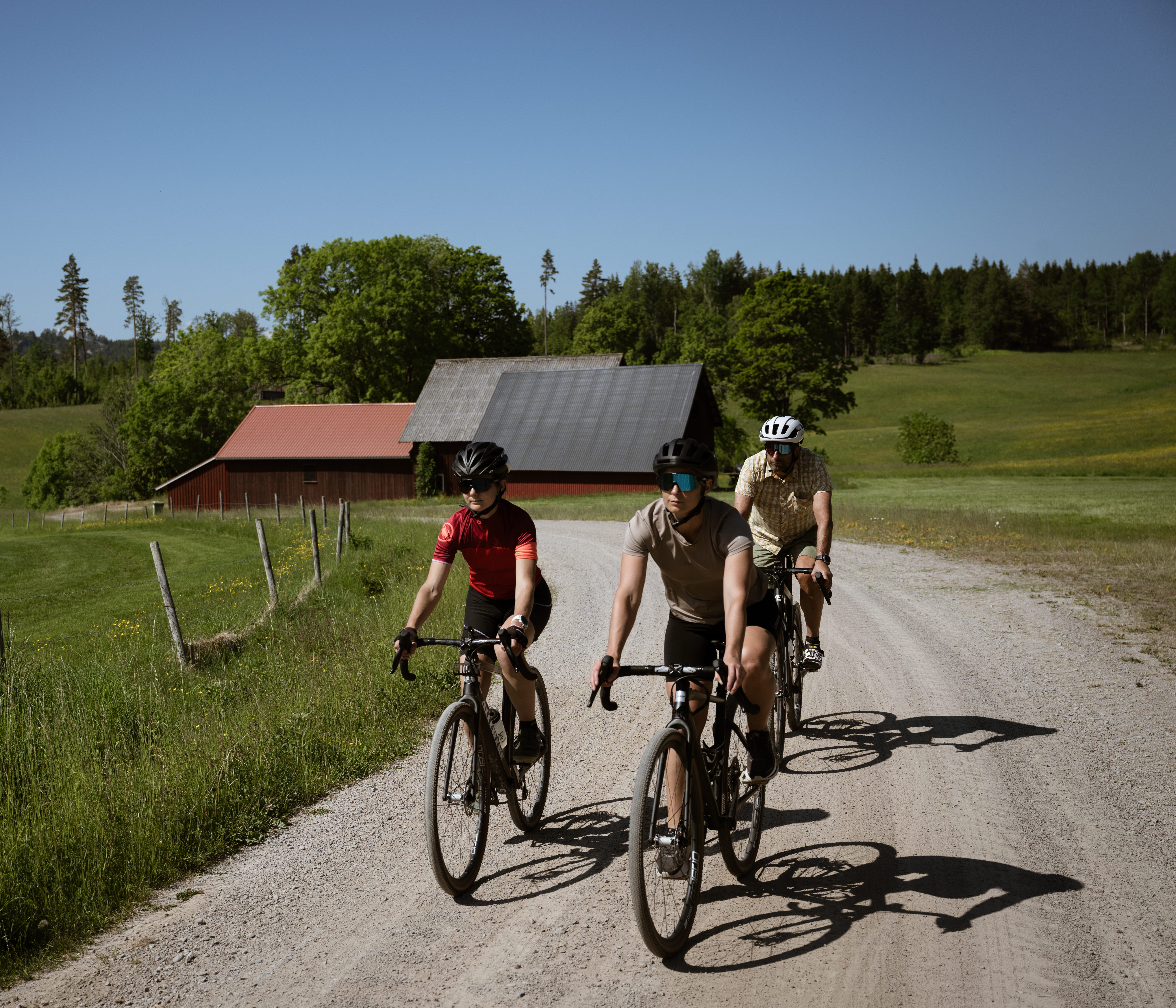 Cyclists on a dirt road,