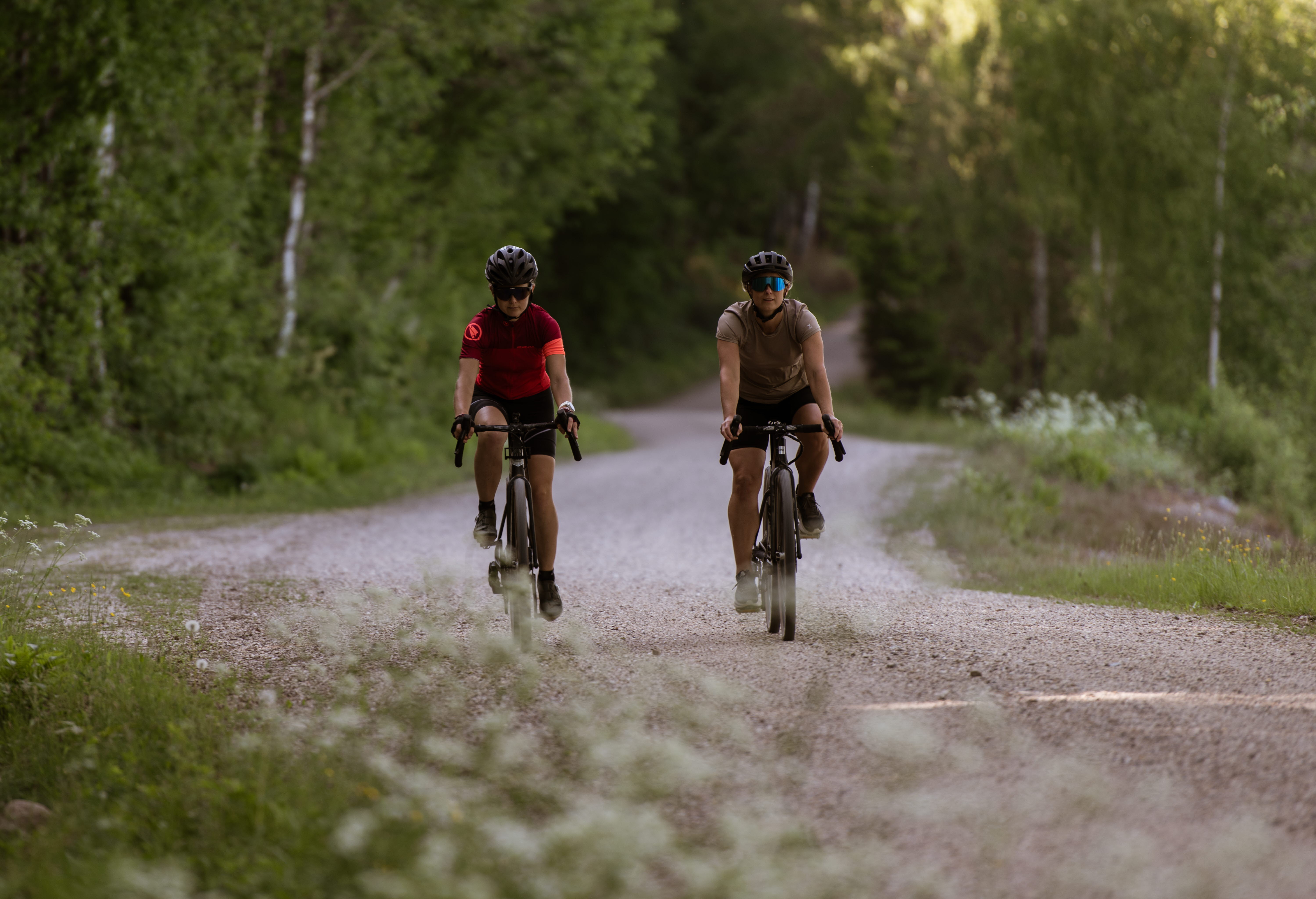 Cyclists on a dirt road,