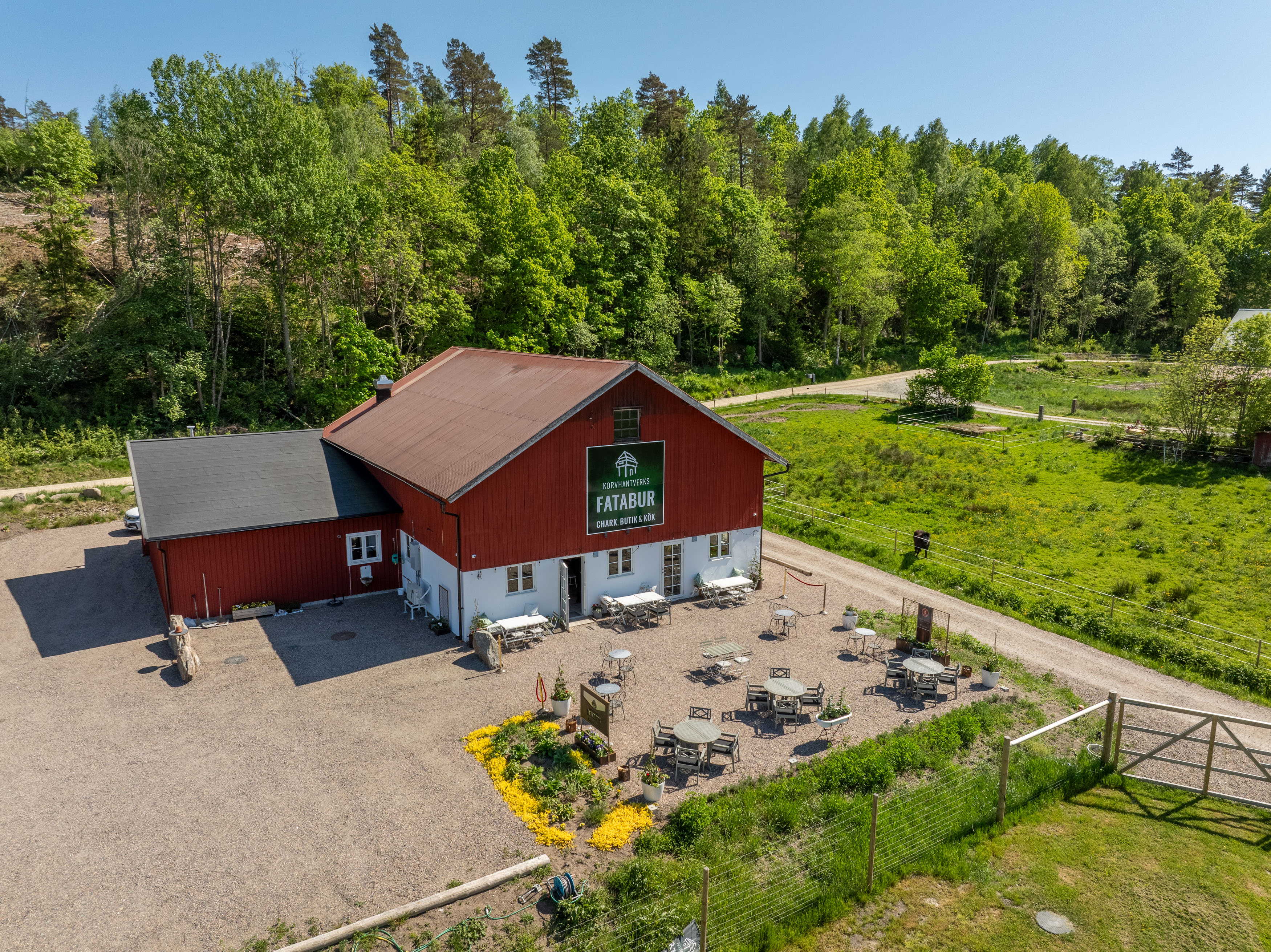 Drone image of a building.