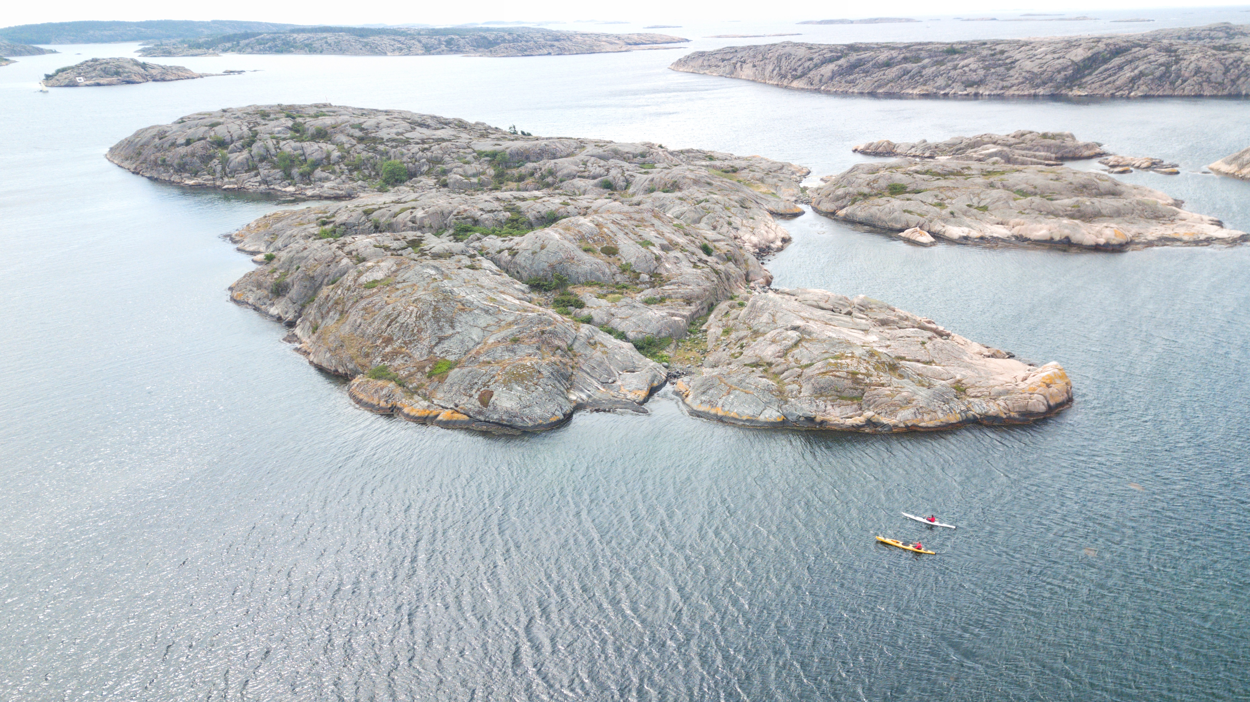 Kayaks from above in the archipelago of Bohuslän
