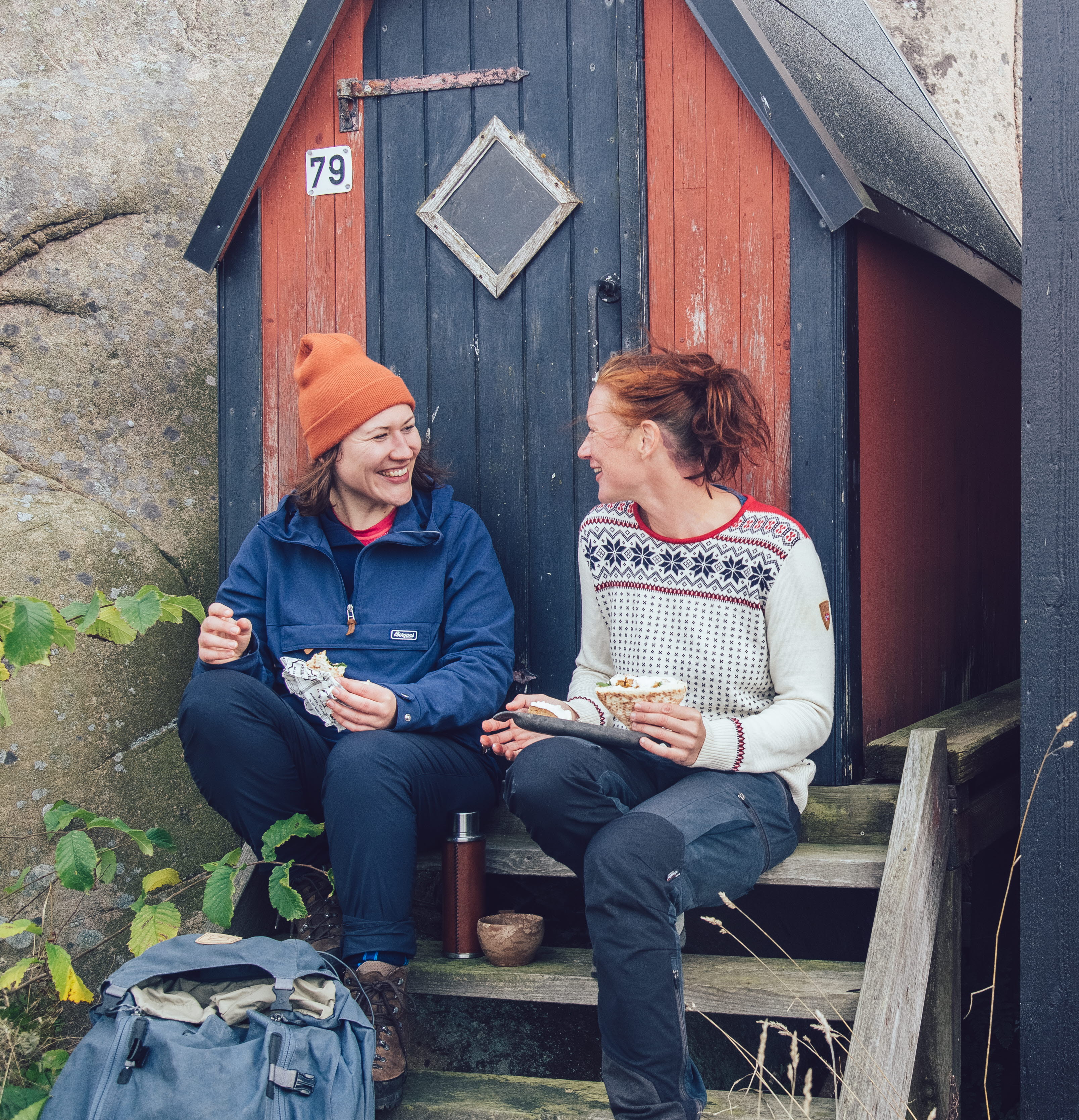 Women take a break along the coastal path.