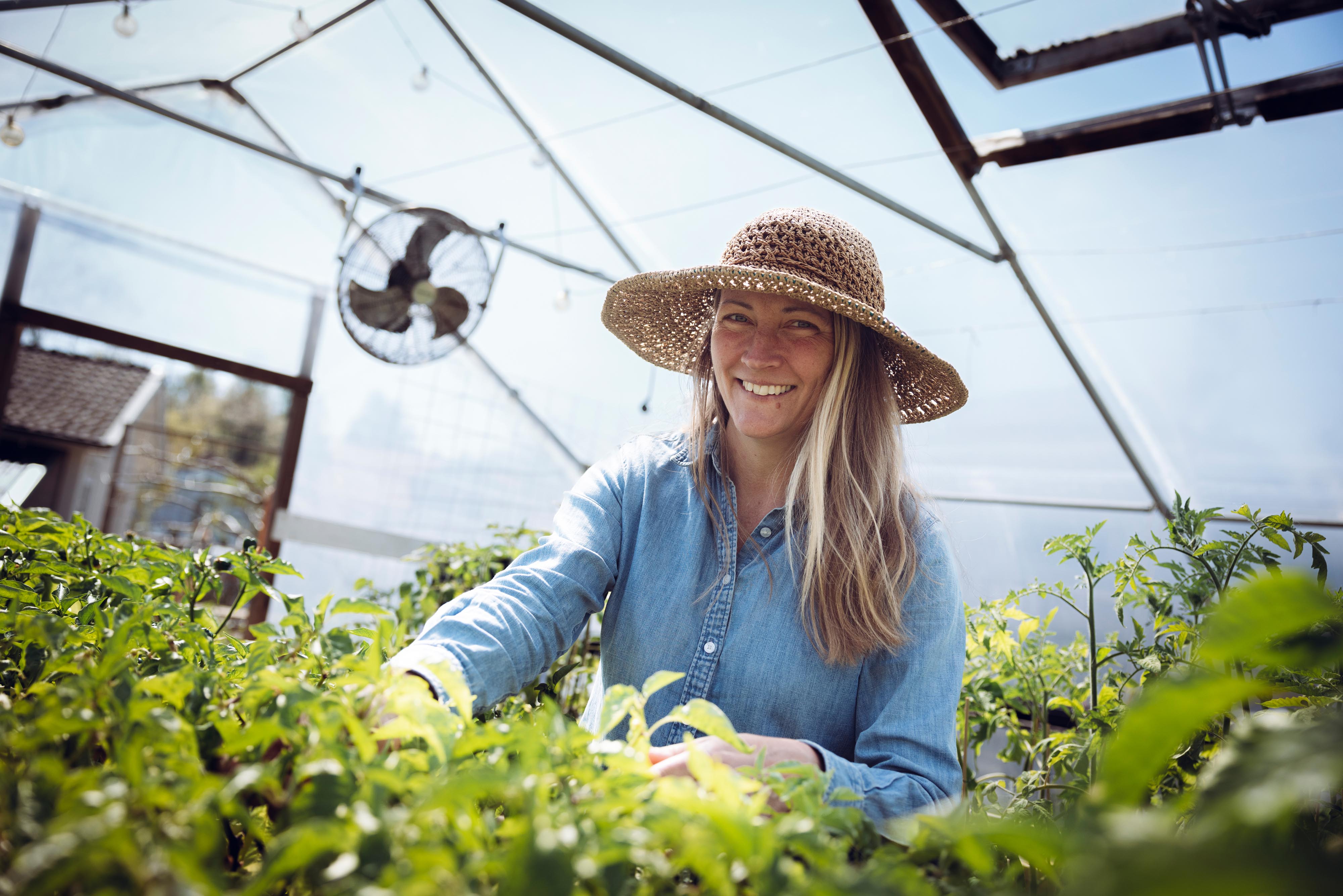 Woman botanizing among vegetables.