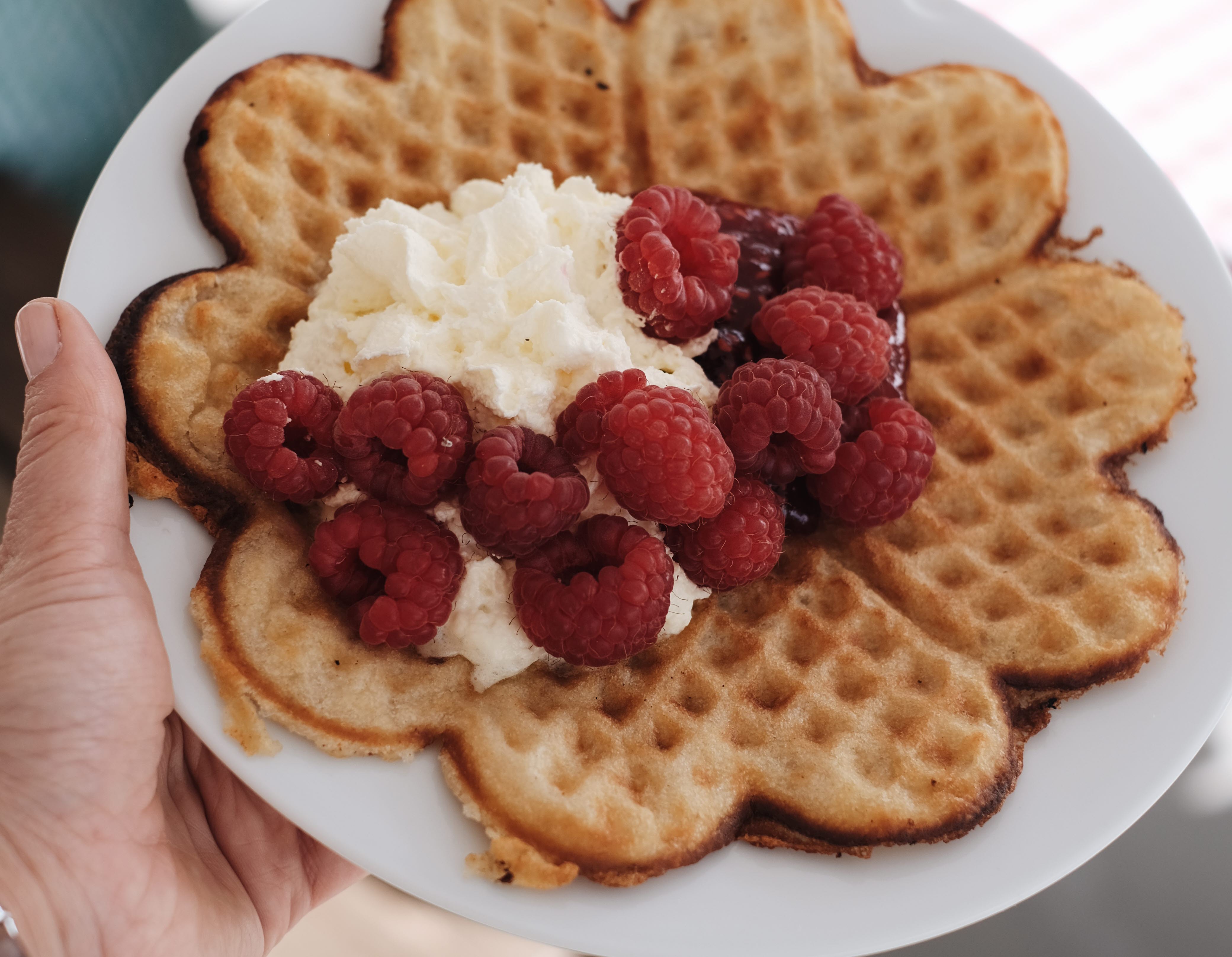 Plate with freshly baked waffle.