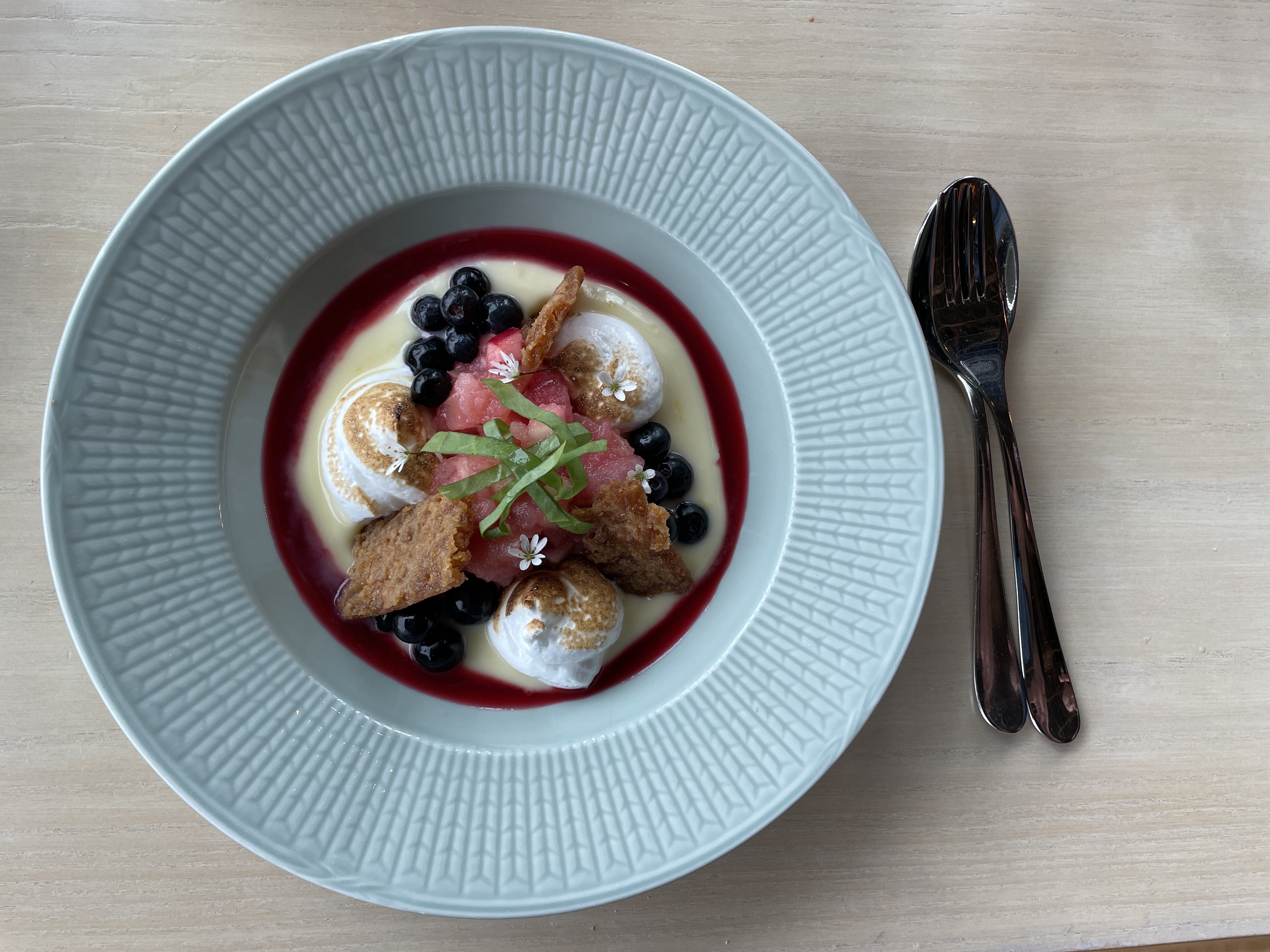 Dessert served in a deep plate.