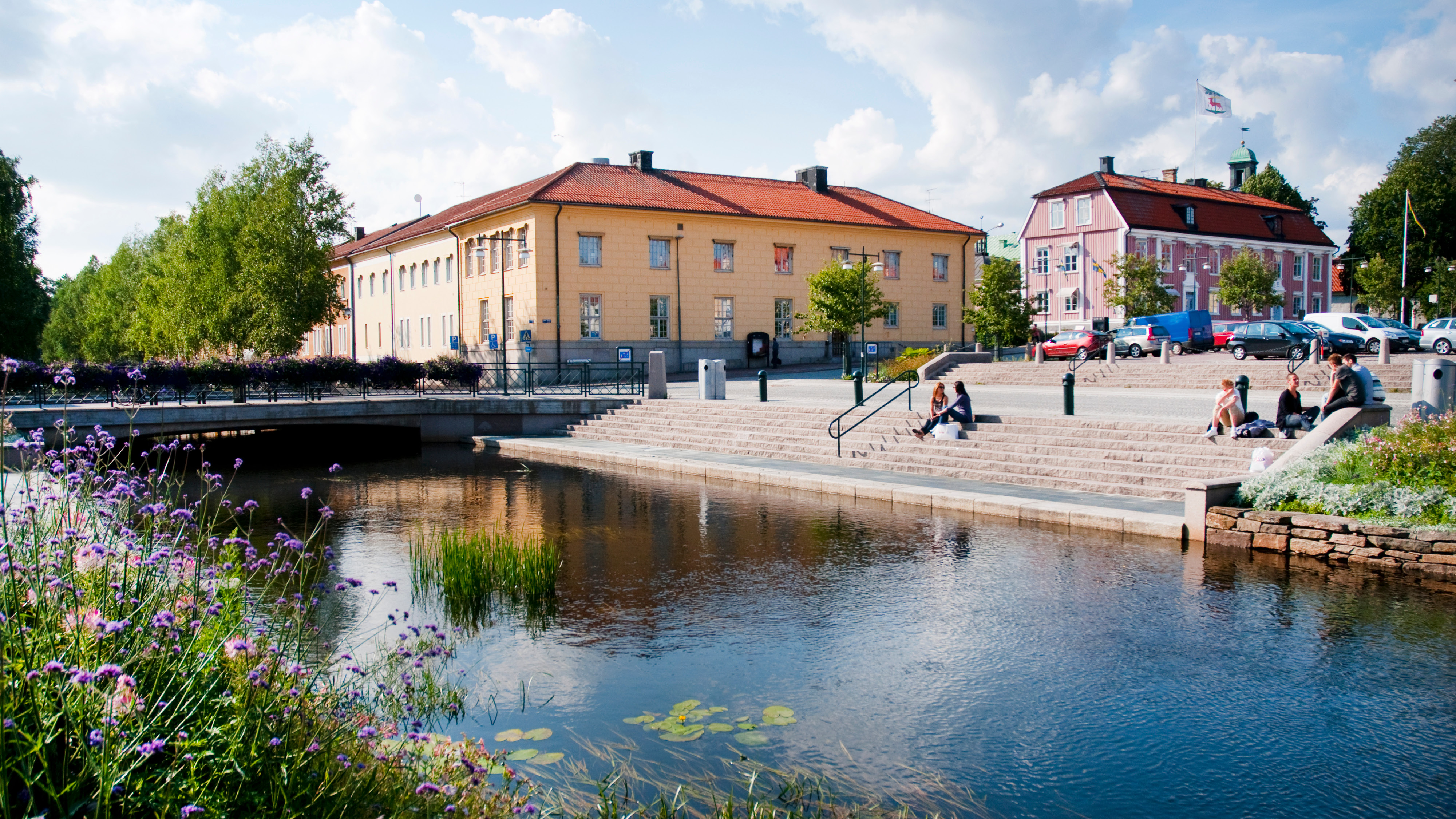 Summer by the stream next to the Main square in Alingsås