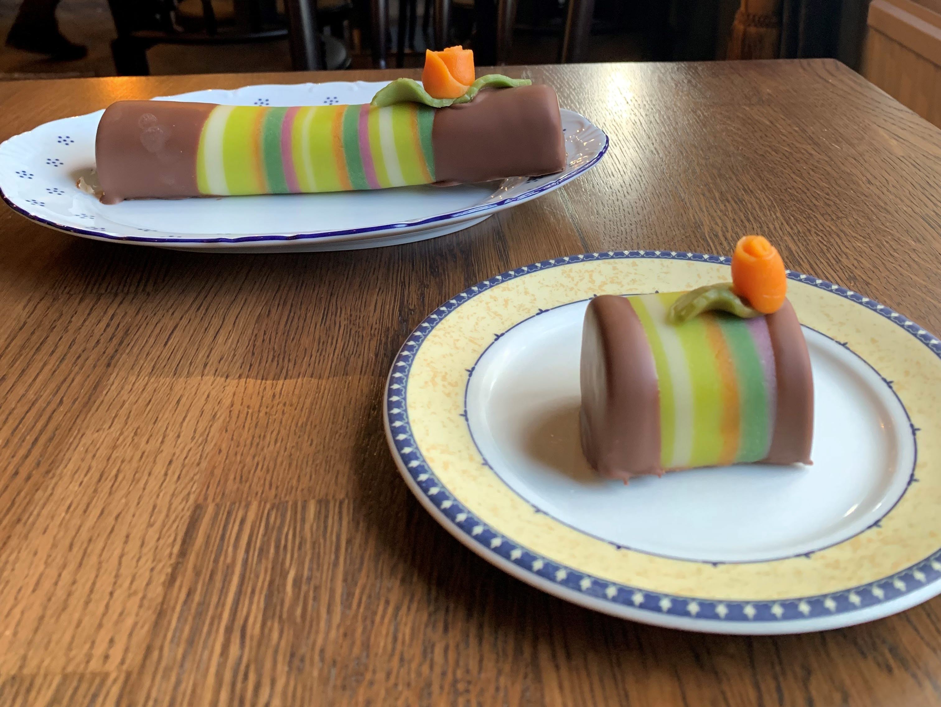 Colorful cookies on a table.
