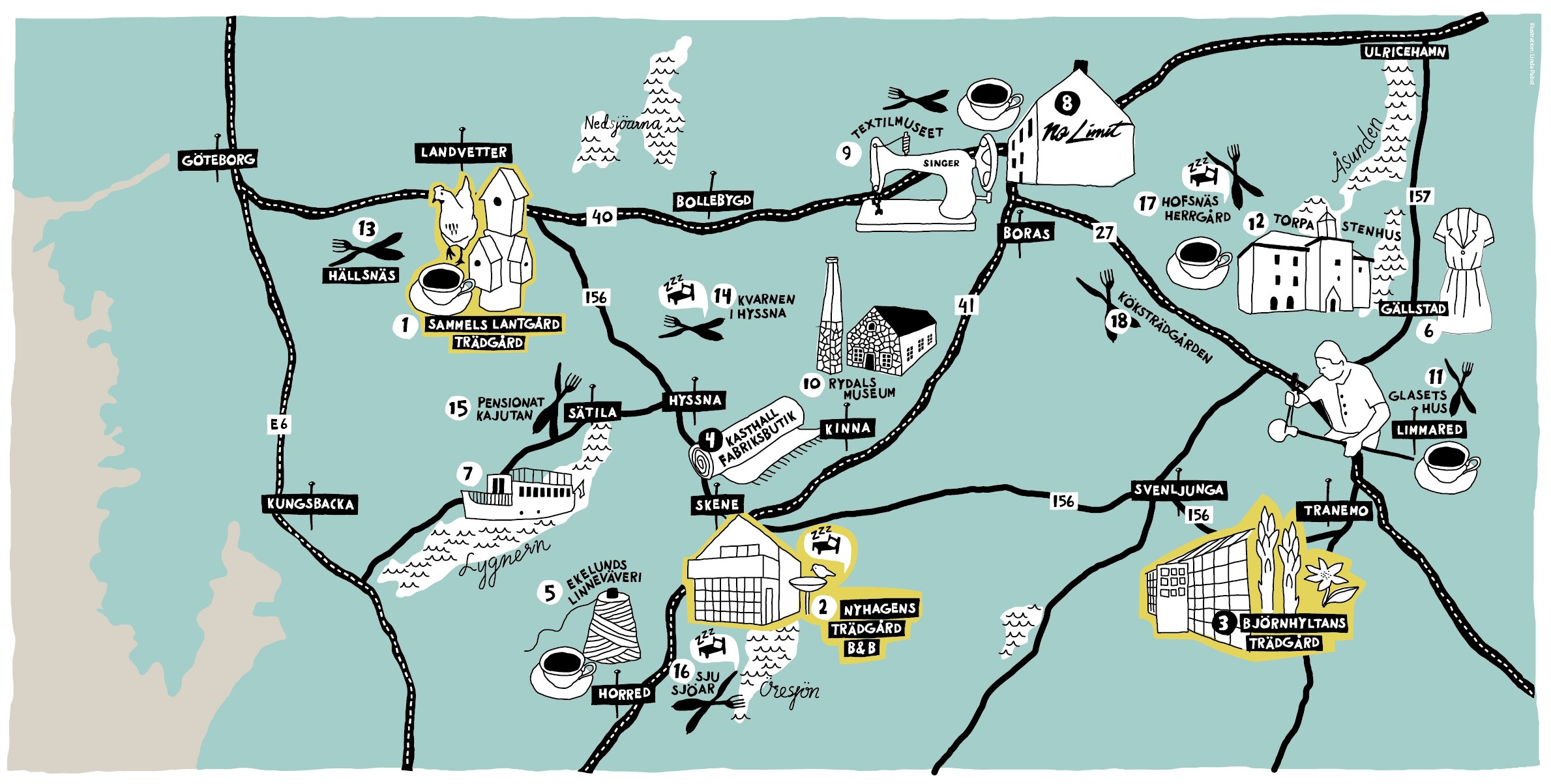 Map showing a roatrip between Gothenburg and Borås.