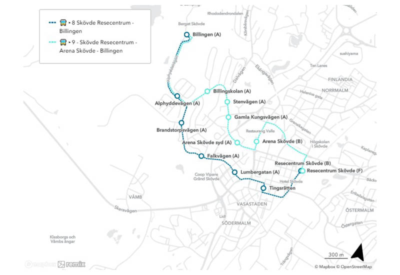 Map of the bus routes to Billingen Skövde