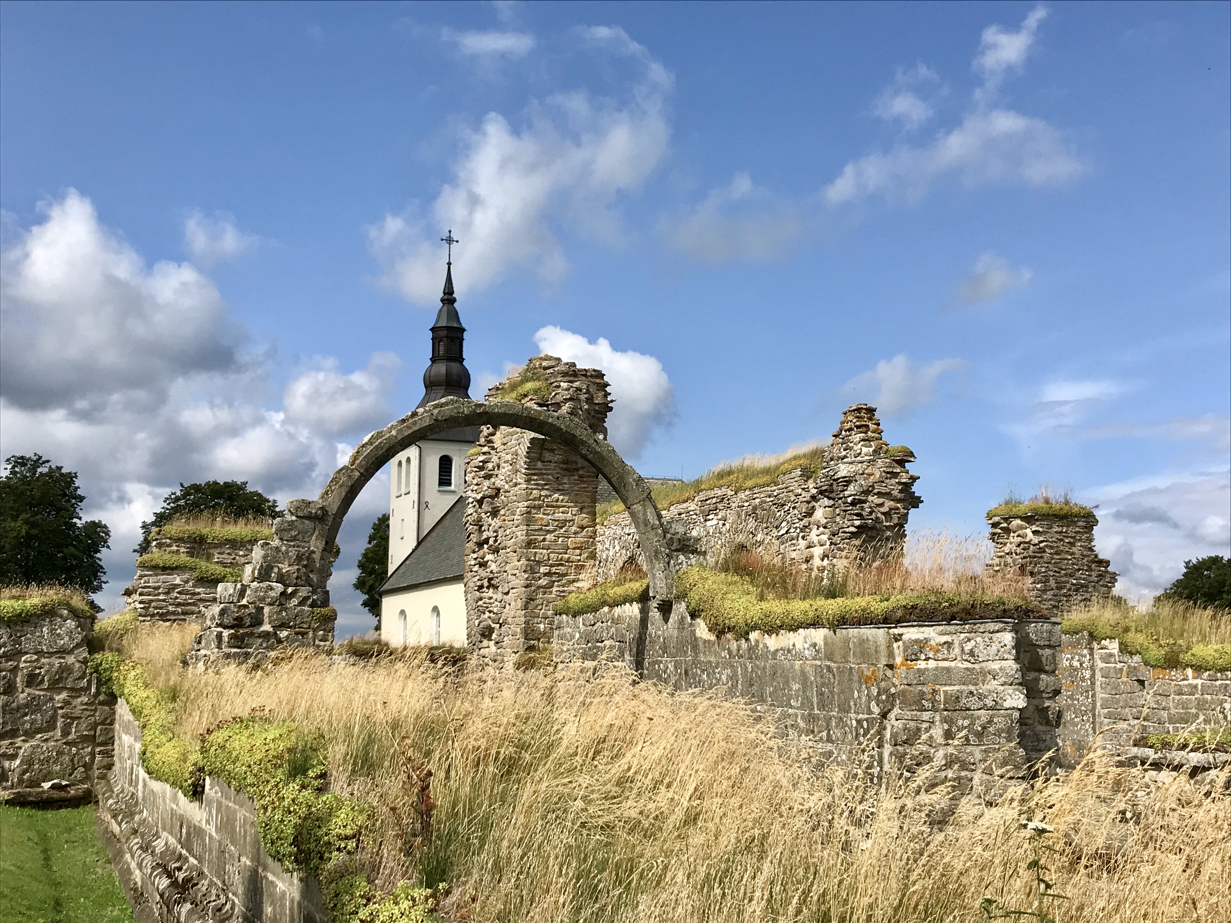 
 Ta reda på hur ordet uttalas
Gudhem's monastery ruin with Gudhem's church in the background.