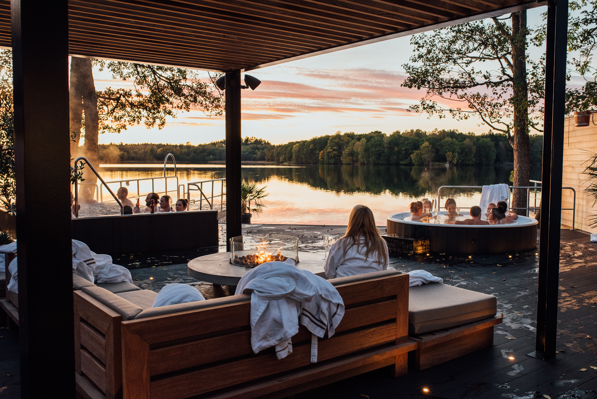 sunset and sauna and bathing