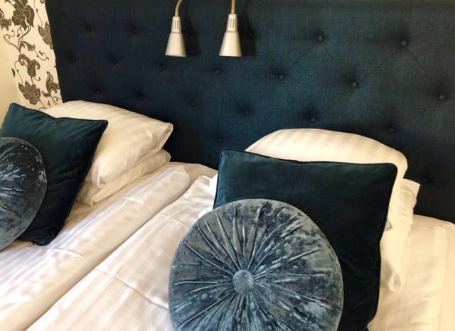 Double bed at Hotel Aqva in Mariestad. 