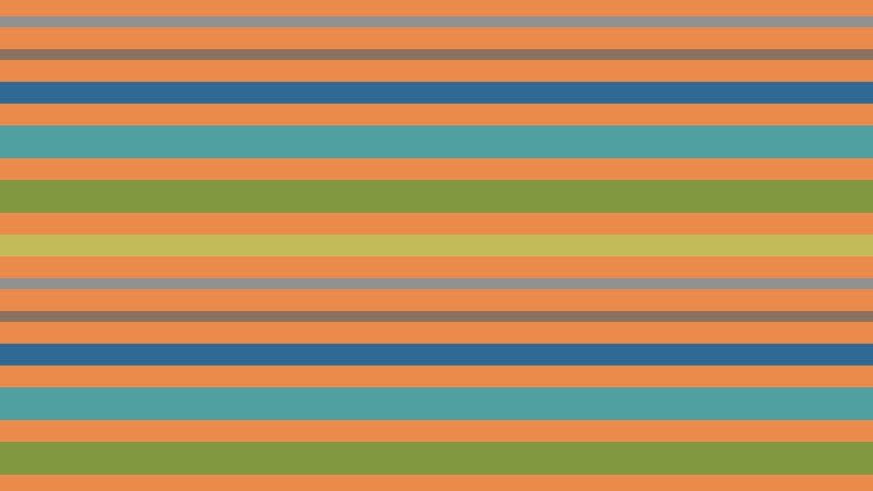 Horizontal stripes in orange, blue and various green colors.