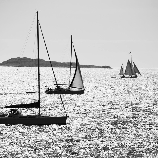View from Saltö and surrounding Kosterhavet national park with sailboats.