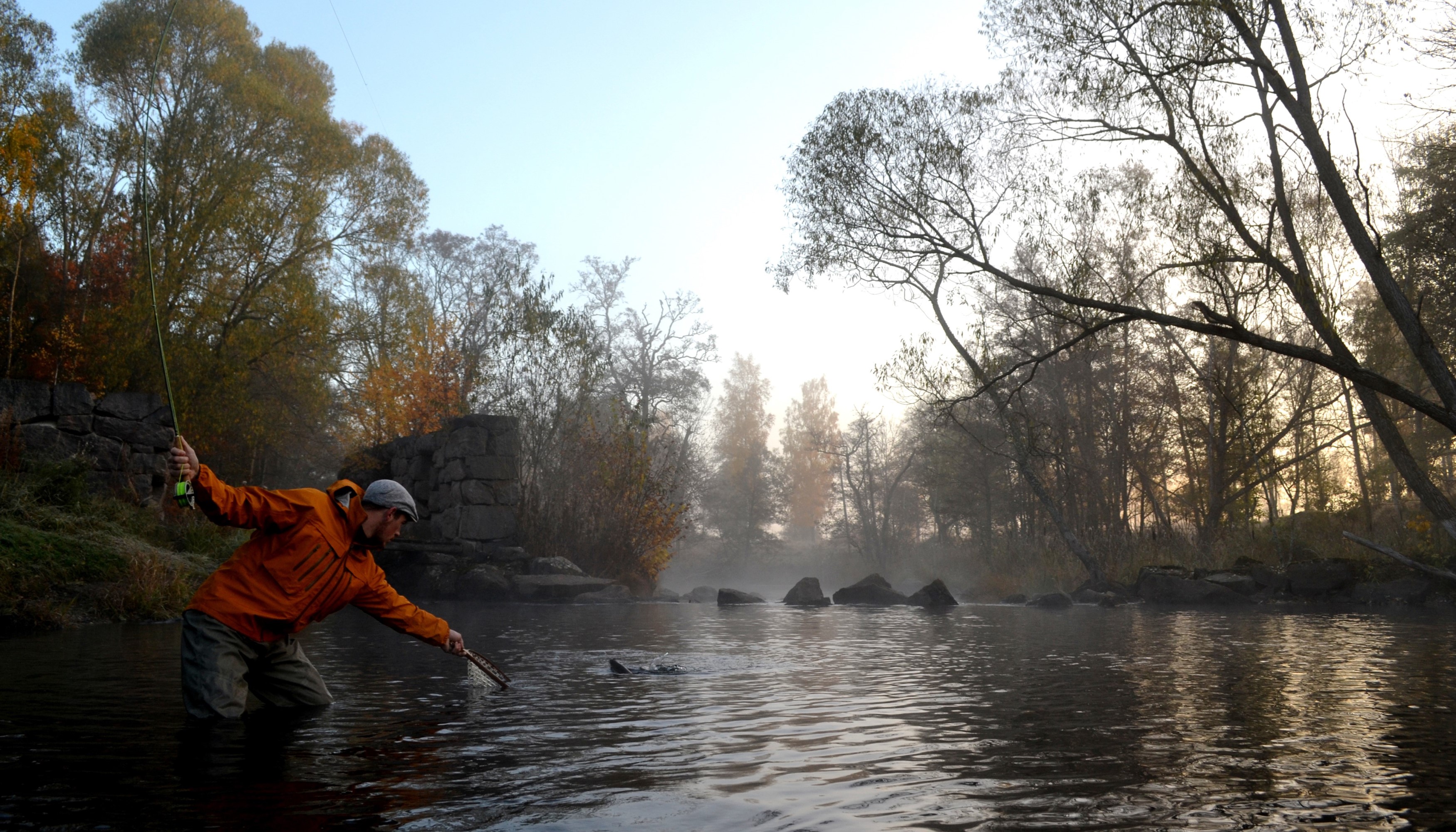 A man fishing fly in the river Tidan by Baltak.