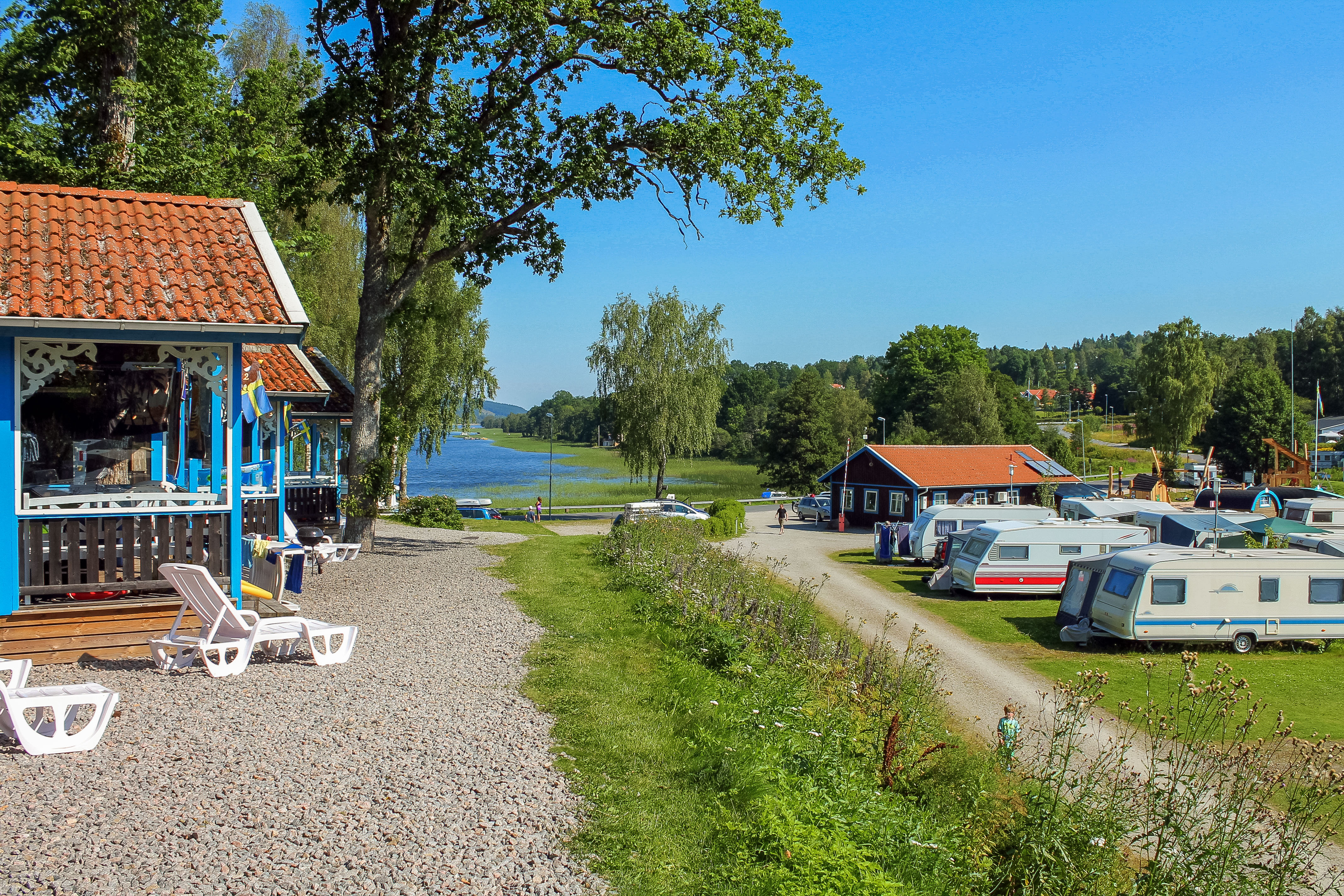 Beautiful view over the lake Åsunden from Skotteksgården's Campsite and Bungalow village.